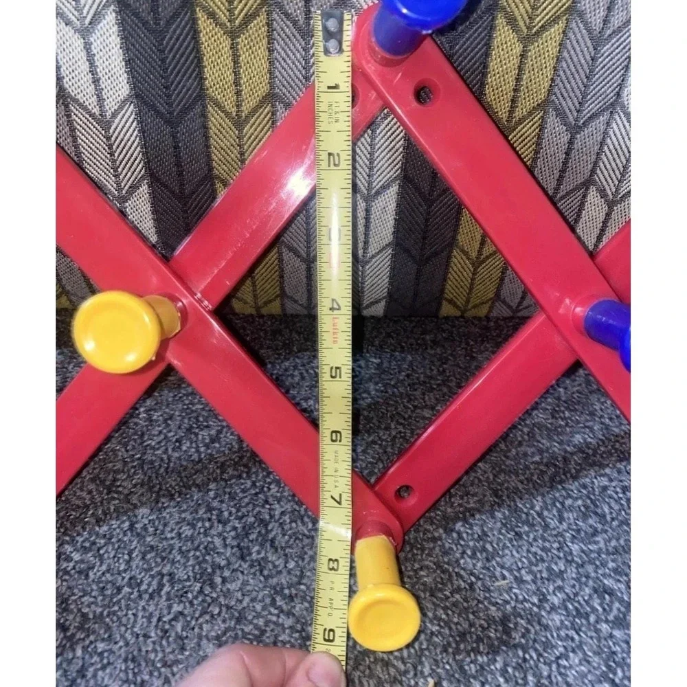 Vintage Accordion Plastic 10 Peg Rack Hanger Wall Coat Kids Primary Colors